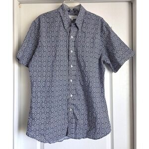 Teddy Stratford Zip Fit Shirt Navy White Geometric Short Sleeve Men Sz 4/L